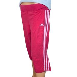 Adidas Cropped Track Pants Girls Size Large Pink with White Stripe Casual Gym